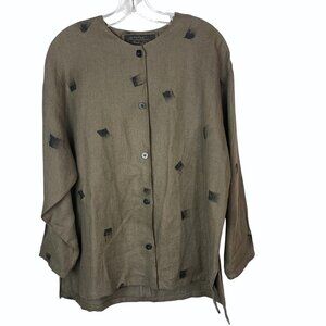 Farley Farley Womens Linen Lagenlook Cardigan Jacket Art to Wear Sz Small STAINS